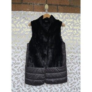 Linda Richards Luxury Real Fur Puffer Long Vest Black  M Gorpcore Glam